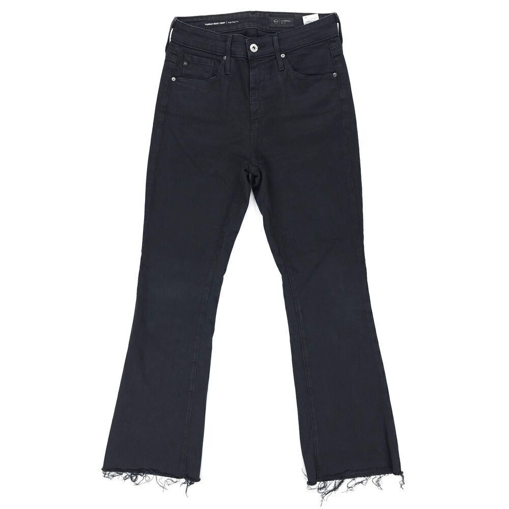AG Adriano Goldschmied Farrah Boot Crop Jeans High Rise Raw Black Minimal Boho